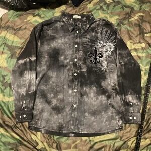 Eighty eight button up longsleeve washed shirt y2k style felting XXL/22.5